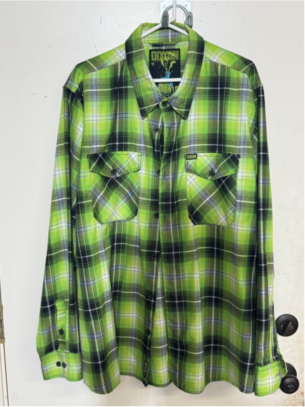 Men's Dixxon Arsenic Flannel Shirt XXL Green Black Plaid Button Down